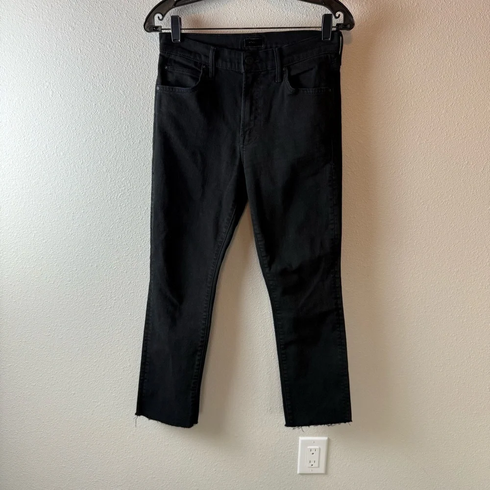 MOTHER Denim The Rascal Ankle Fray Straight Leg Jeans Pitch Black Women’s 28 - Picture 4 of 15